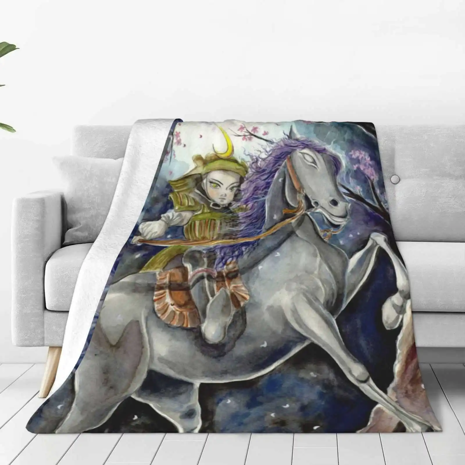 Little Samurai ( Watercolor ) Top Quality Comfortable Bed Sofa Soft Blanket Samurai Water Color Paintings Fine Arts Horse Sword