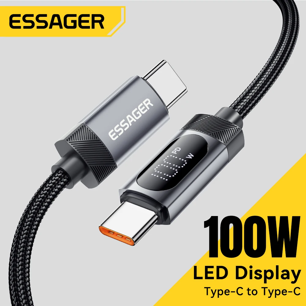 2m Essager Digital Dispaly USB C Cable For iPhone 16 Xiaomi Huawei 100W PD Fast Charging For Macbook iPad Type C to Type C Cable