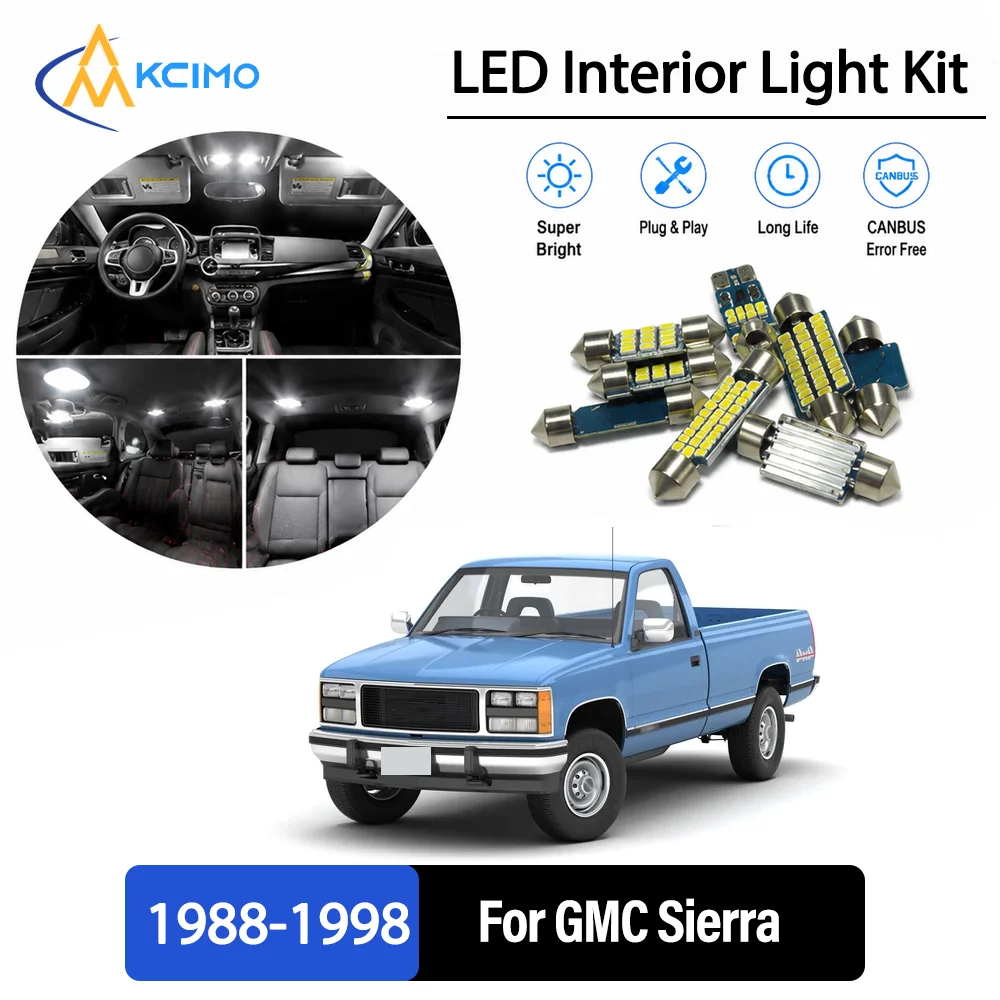 For GMC Sierra 1988-1998 1989 1990 1991 Premium No-Wire Continuous Glow Auto Interior LED Bulb Remodel Set Cabin Refit Lamps