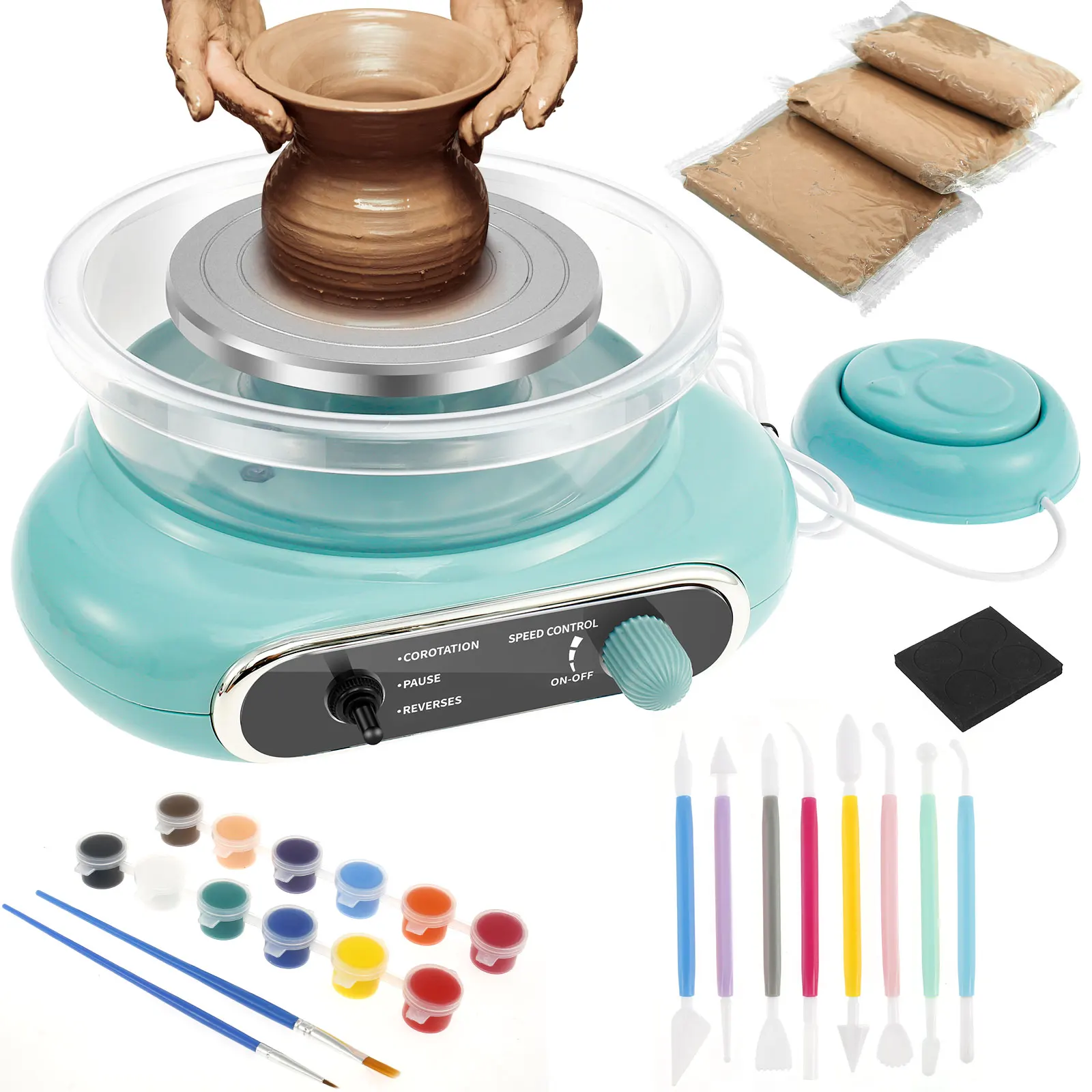 

Kids Pottery Wheel Kit Electric Pottery Wheel Painting Tools Kit Adjustable Speed DIY Clay Maker for Adults Kids Birthday Gift