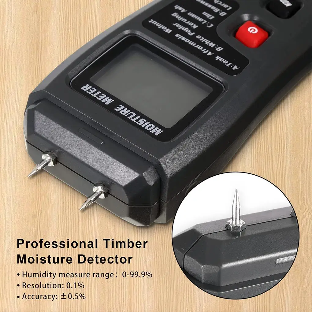 Measuring Tool Timber Damp Detector with Large LCD Display Digital Wood Moisture Meter 0-99.9% Two Pins Wood Humidity Tester