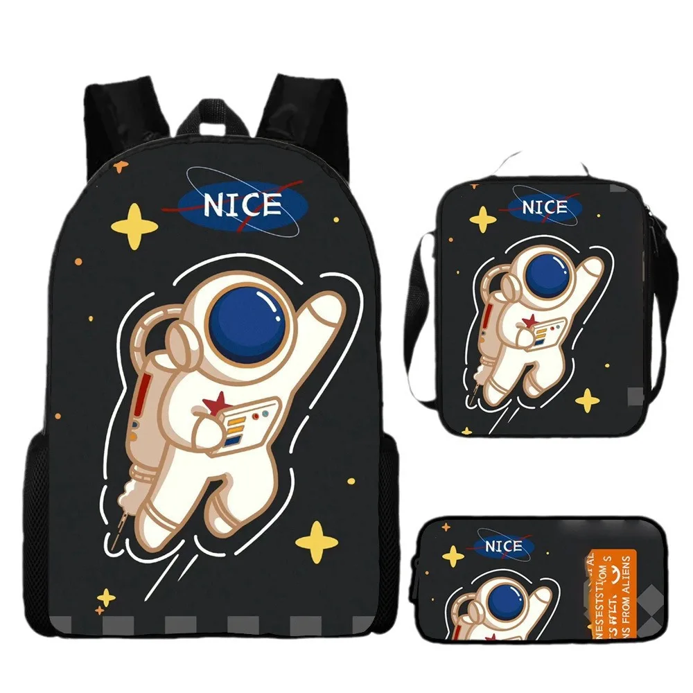 Popular Youthful Novelty Funny astronaut 3D Print 3pcs/Set Student Travel bags Laptop Daypack Backpack Lunch Bag Pencil Case