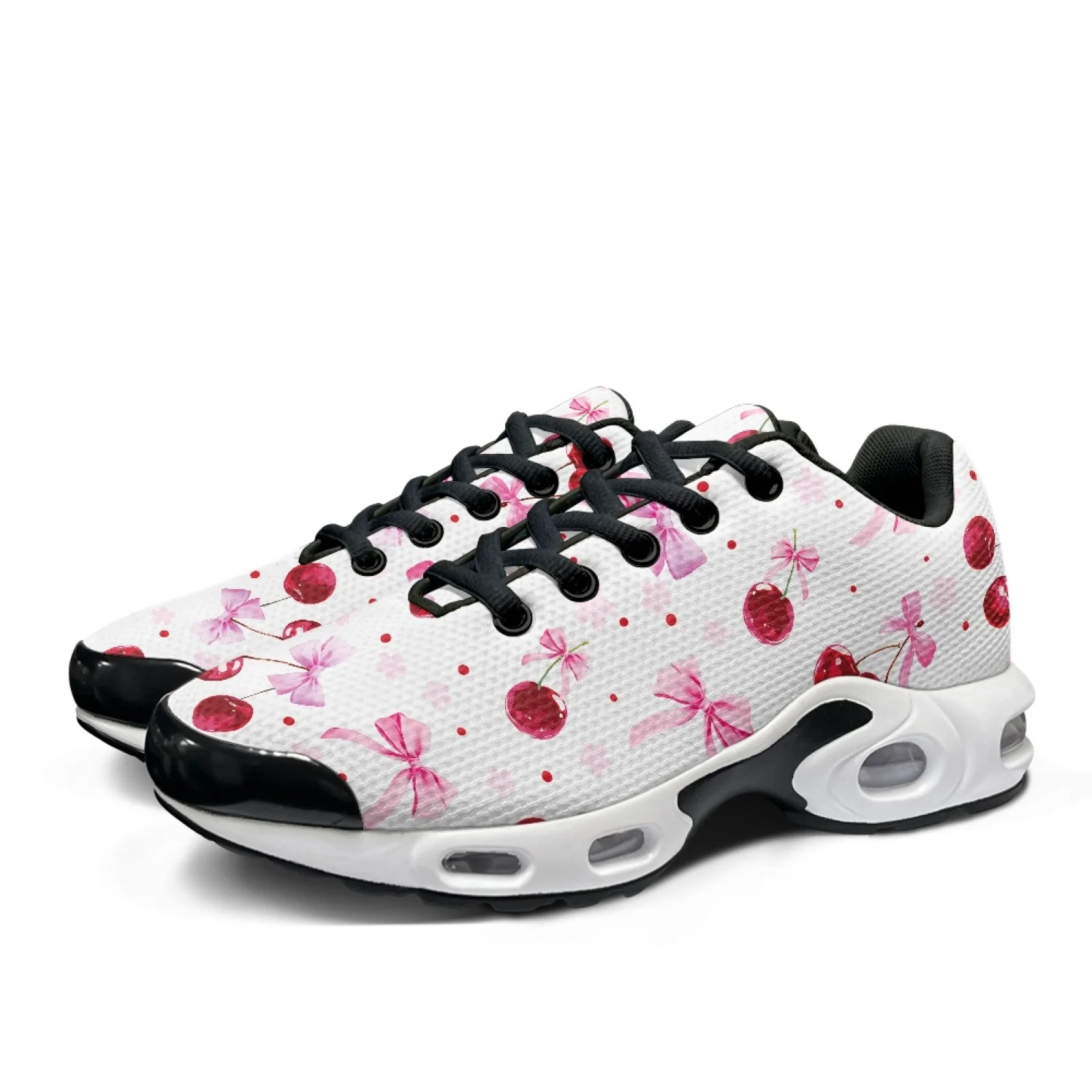 PENSTROLL Red Cherry Pink Bow Pattern Easy Air Cushion Walking Shoes Men's Air Running Shoes for Adult Gym Everyday Wear