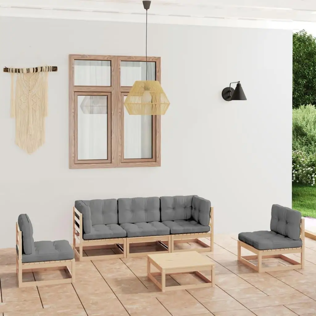 

6-Piece Solid Pine Patio Lounge Set with Comfortable Cushions - Outdoor Furniture Collection