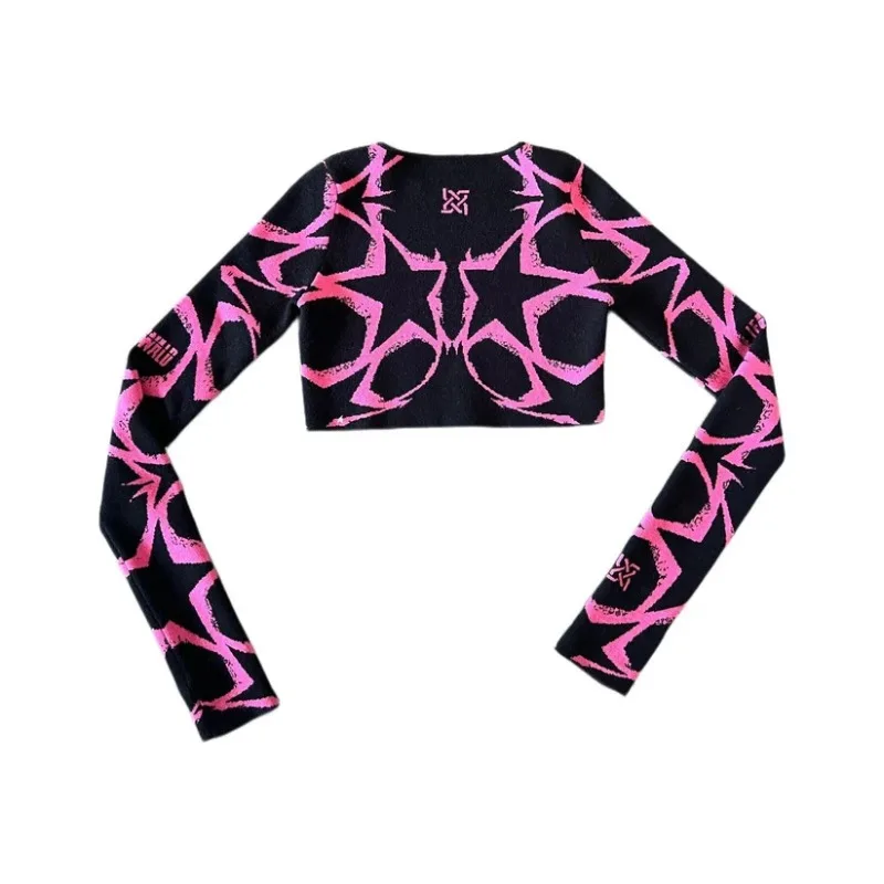 

Y2K Harajuku готические уличные Топы ретро геометрический узор модная женская одежда с длинным рукавом стройнящая женская рубашка с круглым вырезом