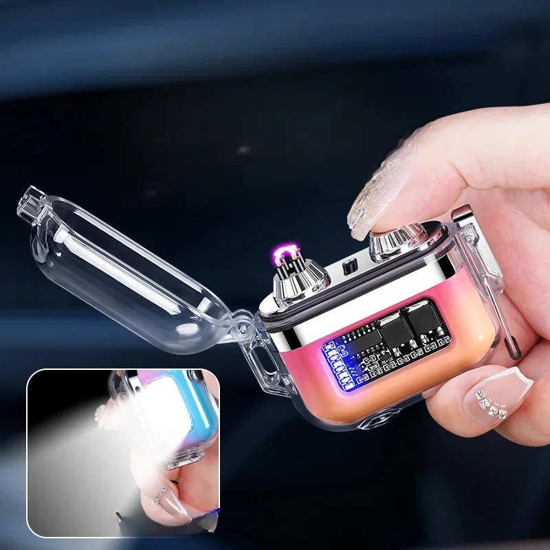 Waterproof Lighter Double Arc Mini Electronic Windproof Lighter Electric Transparent USB Rechargeable Lighters Outdoor Camping