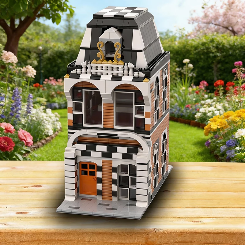 1802 Stuks Bouwsteen Modulair Schaakhuis Zwart en Wit MOC Aanpasbaar Modulair Bouwblok Kinderen DIY Jongen Assemblage Speelgoed Cadeau