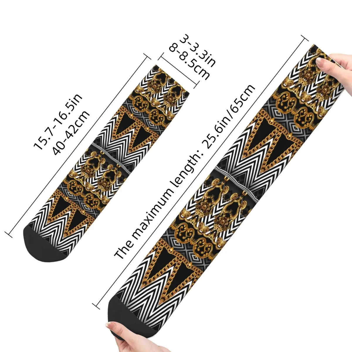 Funny Crazy Sock for Men Golden Ornamental Baroque Geometric Harajuku Medusa Mythology Printed Boys Crew Sock Casual Gift