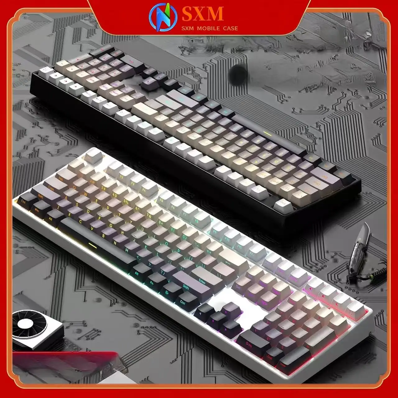 

Оригинальная механическая клавиатура с градиентом из ПБТ, колпачки для клавиш, индивидуальность, прозрачный пятисторонний сублимационный полный комплект с гравировкой