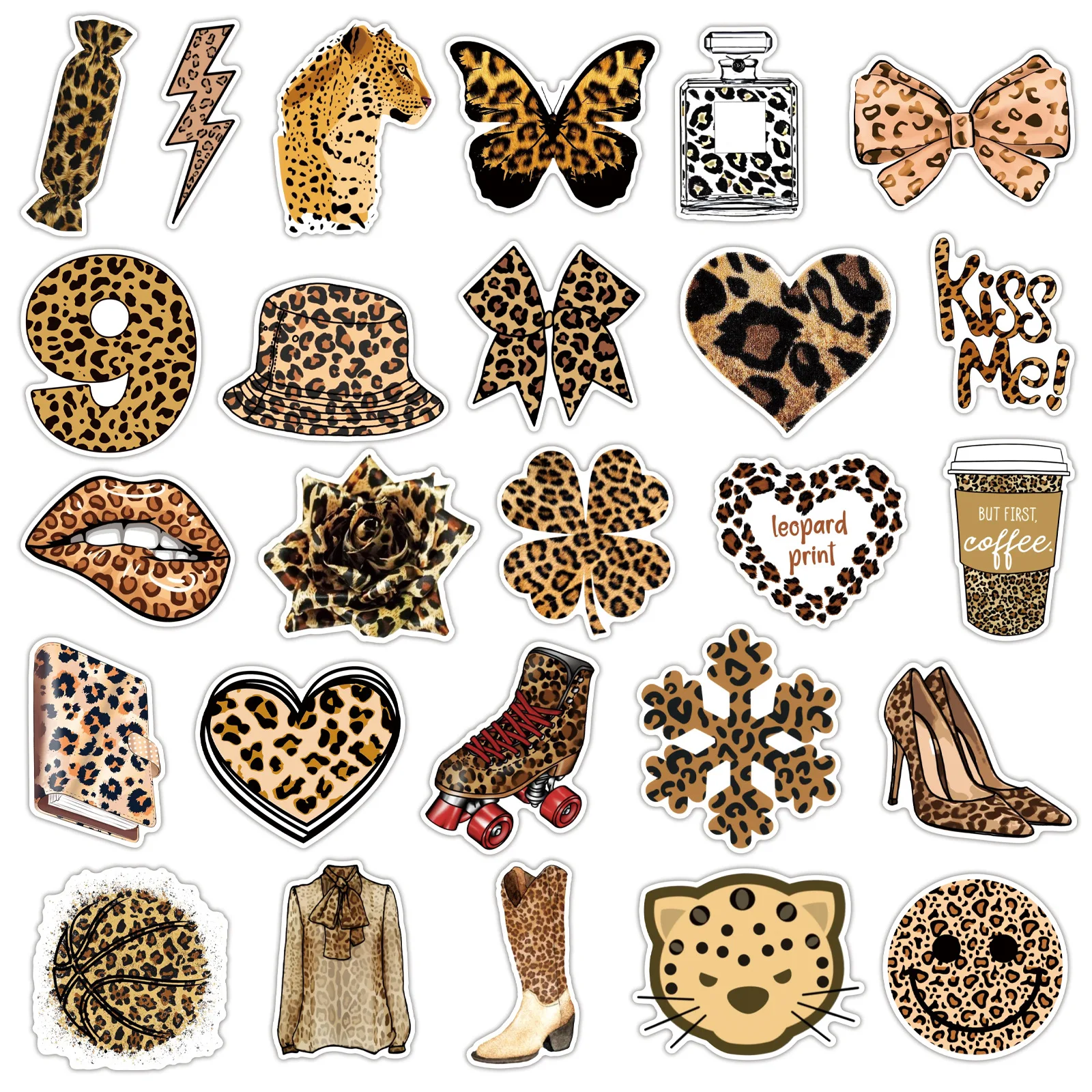 10/50 個ヒョウ柄美的素材動物アイテムテキスト落書きクリエイティブ装飾防水ステッカー子供のおもちゃ