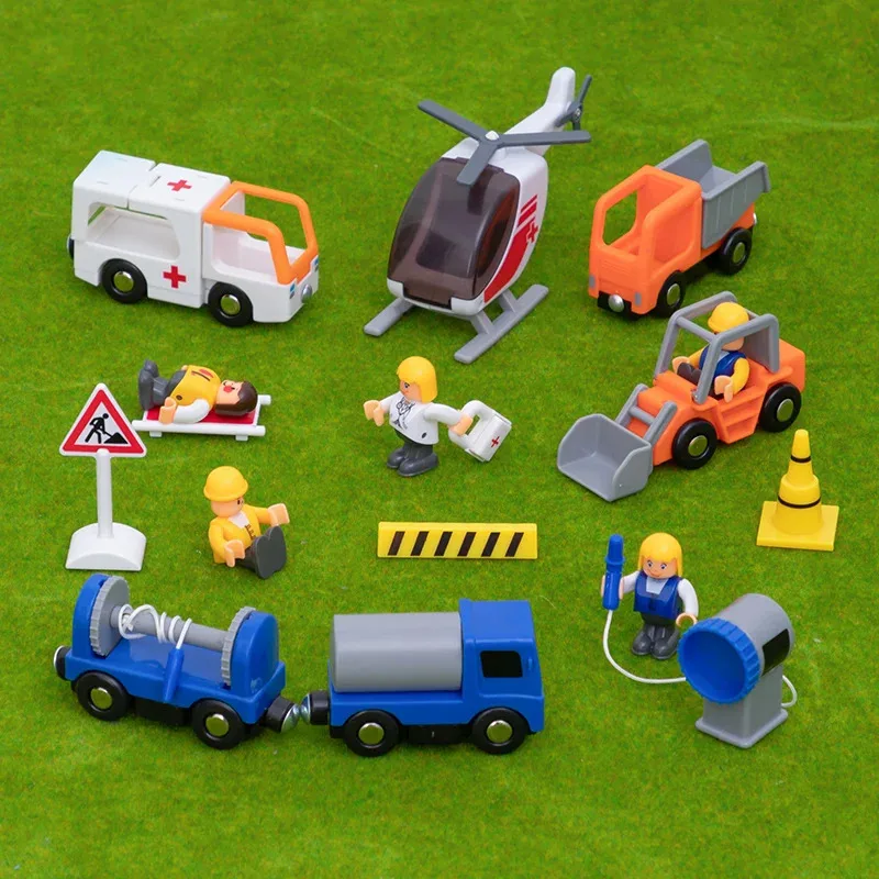 

TOPMAYA Magnetic Train Car Ambulance Fire Truck Engineering Vehicle Sound And Light Compatible Wooden Track Children's Toy Train