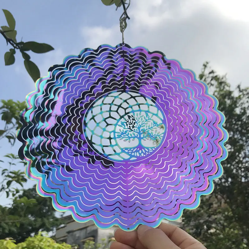 

2023 Beating Wind Spinner Christmas Tree And Snowflake Shape Mirror Stainless Steel 3D Rotating Wind Chime Home Garden Decor