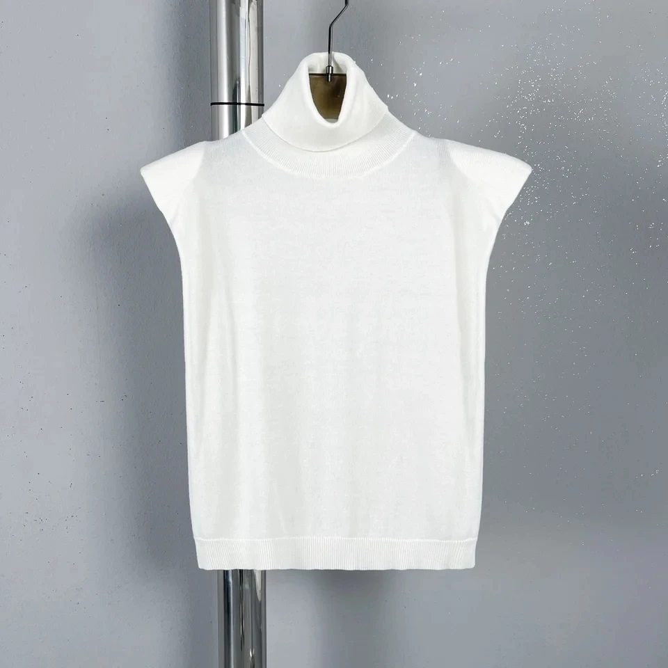 2024SS Summer New Women High Quality Shoulder Pads Knitted Slim Vest Tank Tops Tee 2 Color