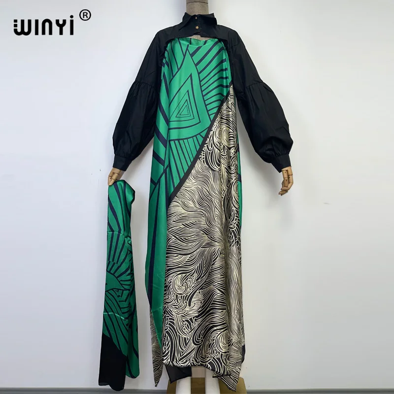 Middle East WINYI 2022 For Women Casual long Sleeve party Dance Dresses Women's maxi winter Holiday fashion print Long Dress