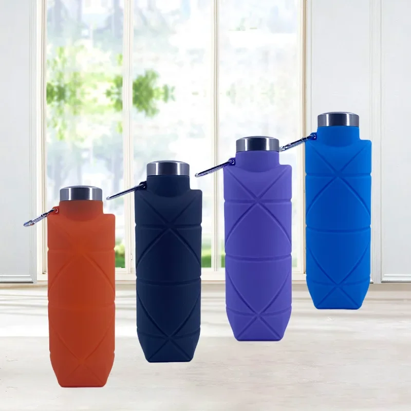 Outdoor creative food grade silicone portable kettle sports water bottle rhombus folding water cup