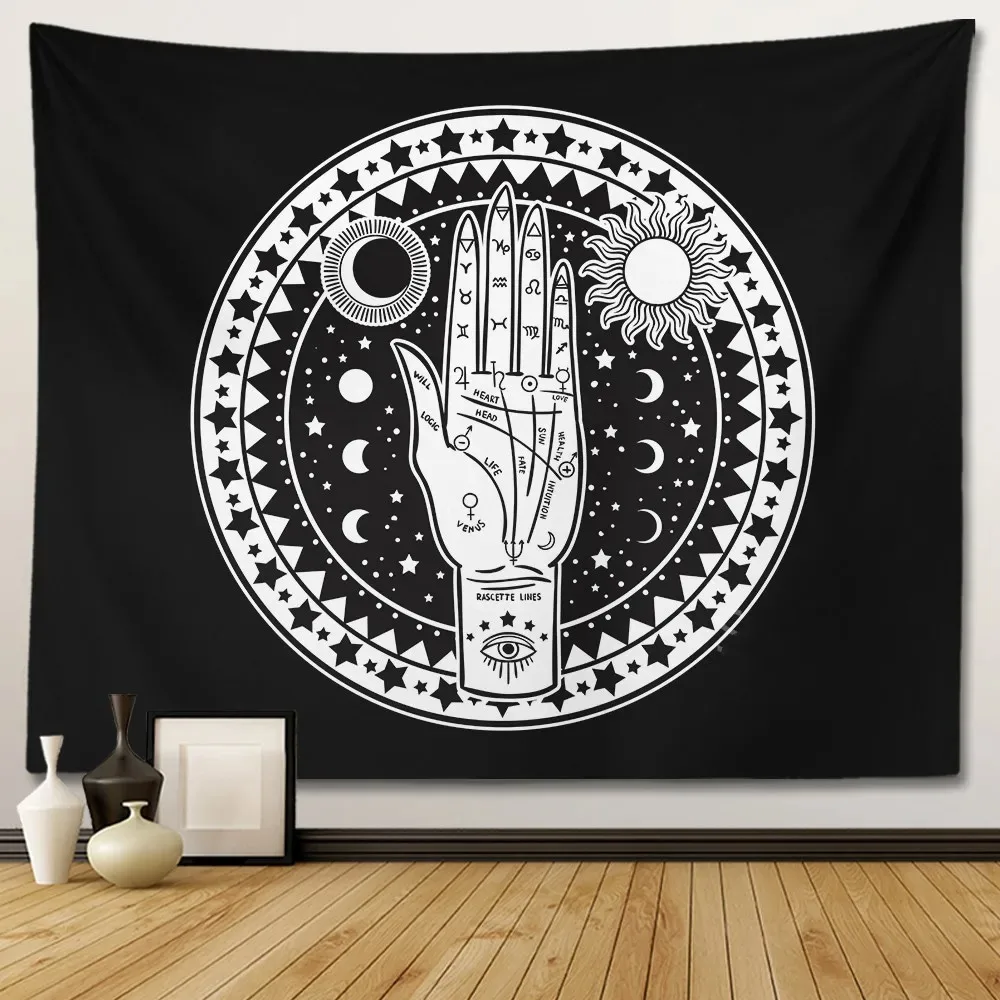 

Palmistry Hand Sun Moon Pillowcase Mystical Astrology Polyester Cushion Cover for Bedroom Sofa Living Room Black White Decor