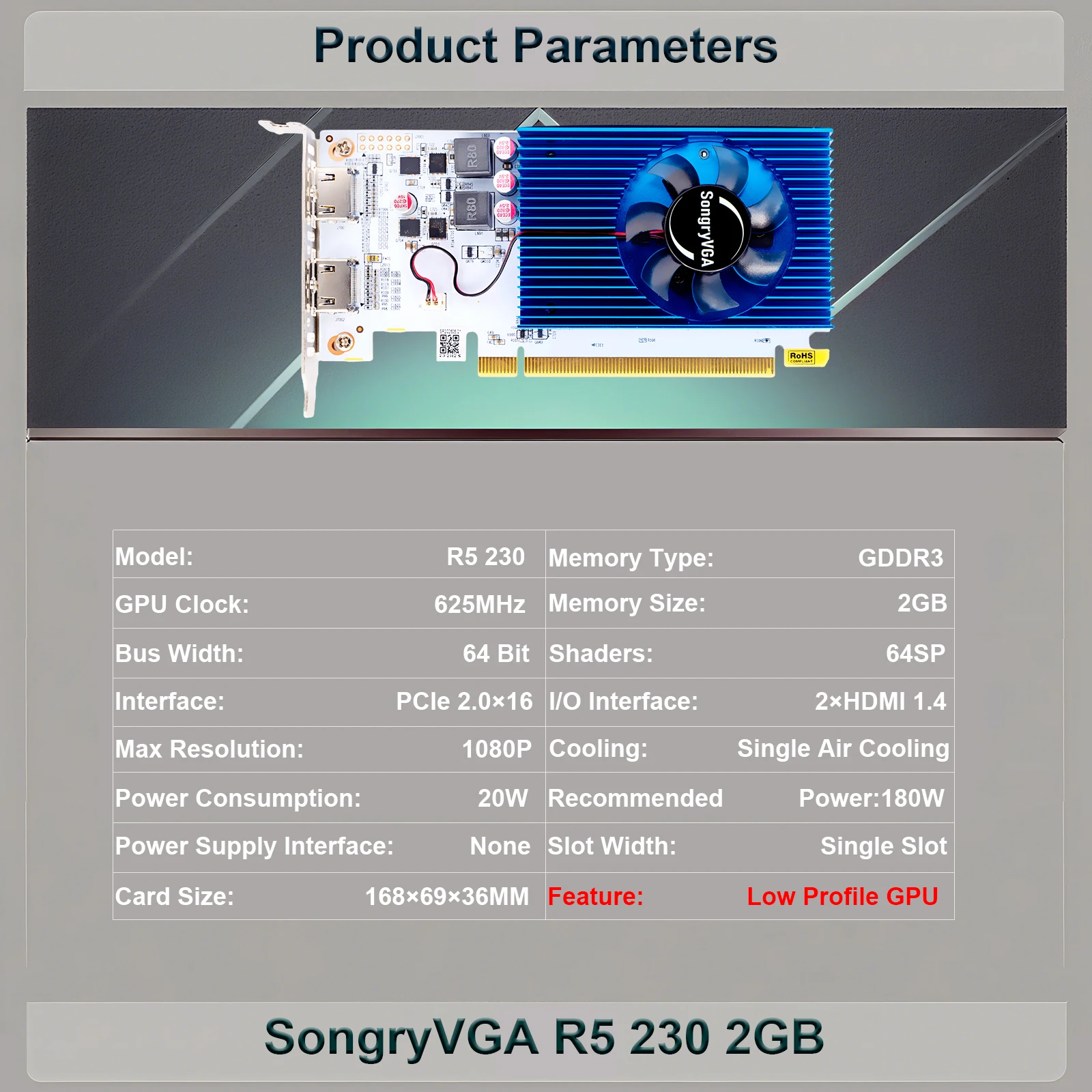 Immagine 3: Scheda grafica SongryVGA R5 230 da 2 GB, scheda video GDDR3 Dual HDMI 1080P a basso profilo compatibile con PC SFF/Thin ITX/HTPC