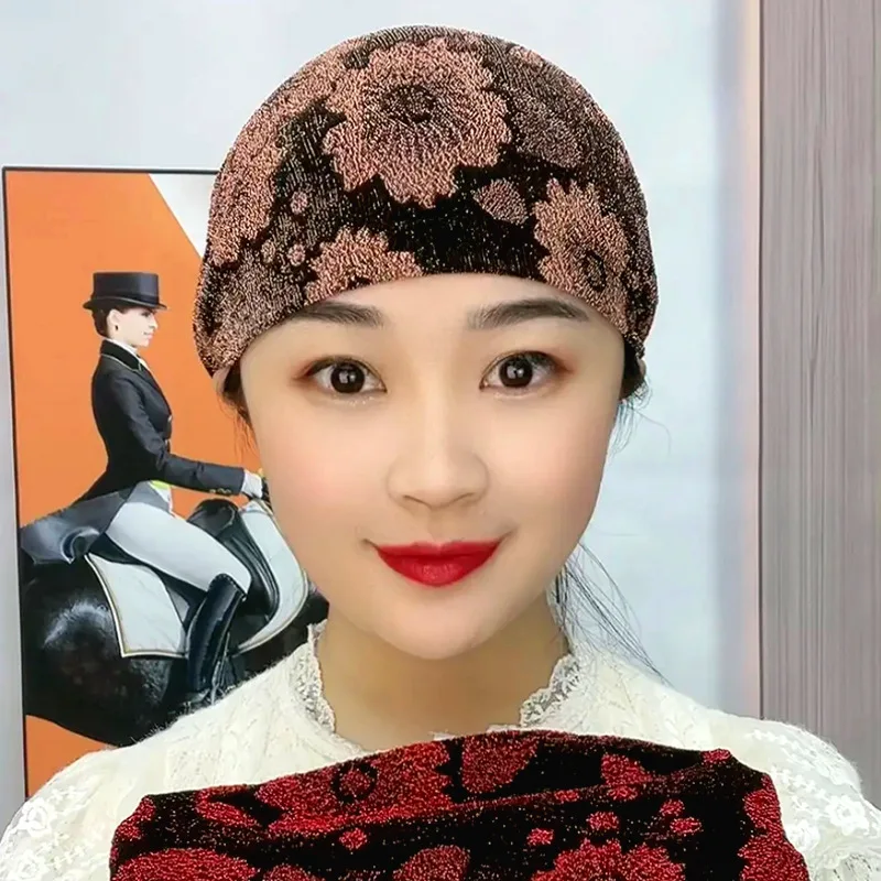 Lace Embroidery Underscarf Ninja Cap Muslim Women Flower Turban Mesh Inner Hijab Hat Islamic Undercap Turbante Mujer Headscarf