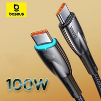 Baseus LED Type C Cable For iPhone 15 100W PD Fast Charging USB C to USB C Display Cable For Xiaomi POCO F3 Realme Macbook iPad