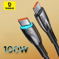 Baseus 아이폰 15 용 LED C타입 케이블, 100W PD 고속 충전, USB C에서 USB C 디스플레이 케이블, 샤오미 포코 F3 리얼미 맥북 아이패드용