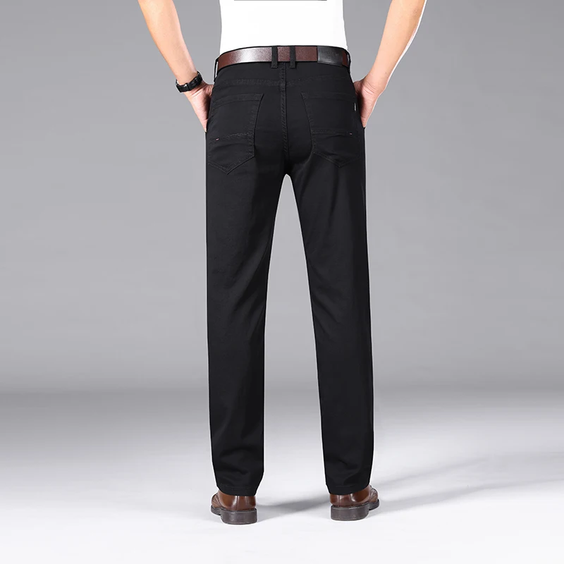Pure Black Jeans Men\'s Summer Thin Loose Straight Stretch Breathable Versatile Business Casual Formal Wear Pants