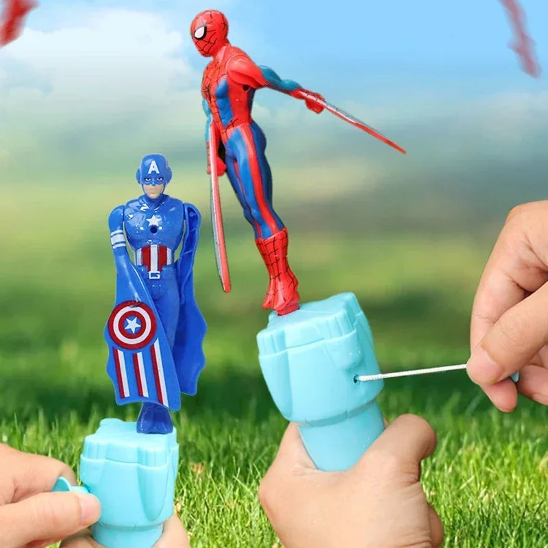 

Marvel Spider-Man Bamboo Dragonfly Flying Toy Iron Man Captain Rotating String Flying Toys Outdoor Toy for Children Gifts Kids