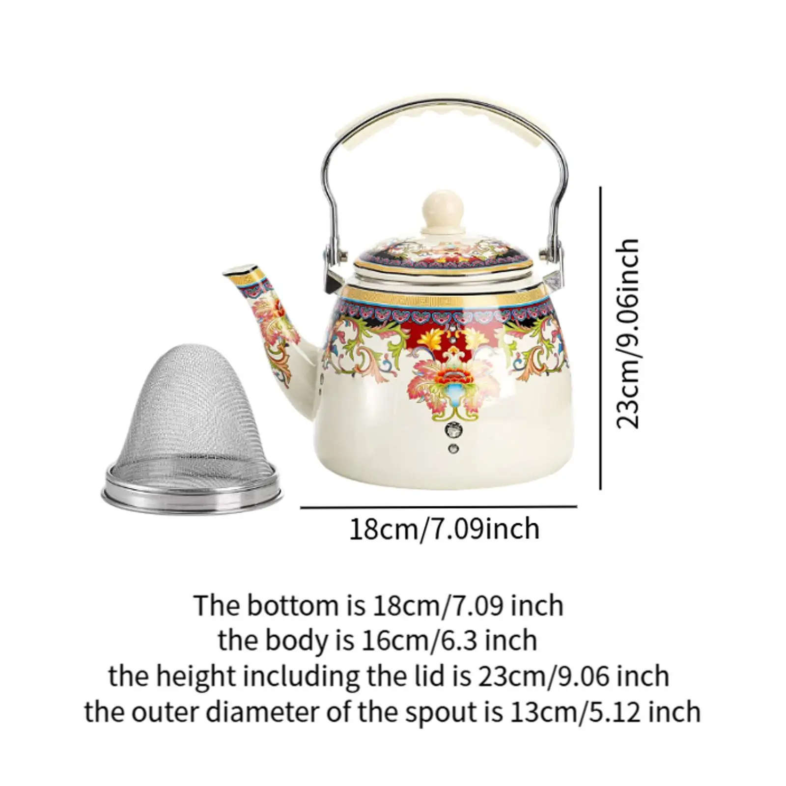 Enamel Tea Kettle Porcelain Tea Pot 3.3L Comfortable Grip Retro Water Kettle