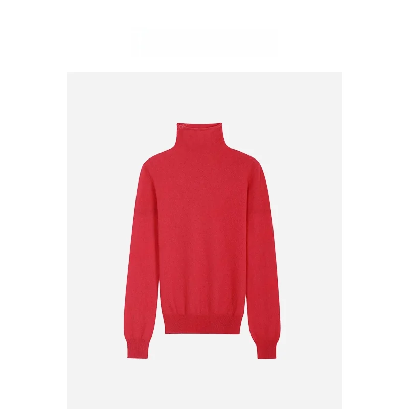 

Tee Goood Warm Red Woolen High Ne Base Layer Sweater 00% Wool Inner Wear Casual Knitted Long Sve Women's Top