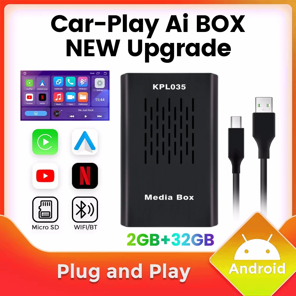 

Беспроводной адаптер Carplay Android Auto 4 в 1 Smart Ai Box 2 ГБ + 32 ГБ Автомобили Smart Ai Box WiFi TF-карта на 128 ГБ для Netflix Youtube