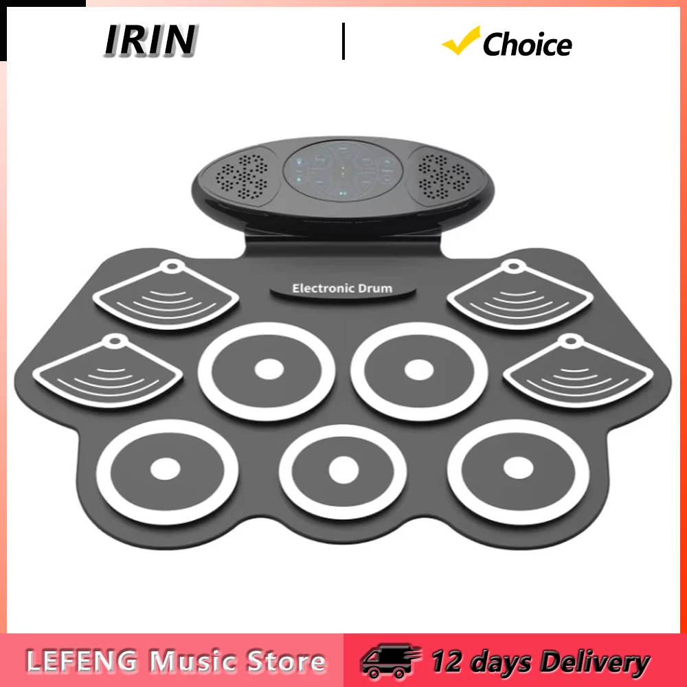 IRIN Electronic Drum Set 9 Pads Roll Up Silicone Practice Drum Pad Built-in 2 Speakers Stereo Multifunction Tabletop Drum