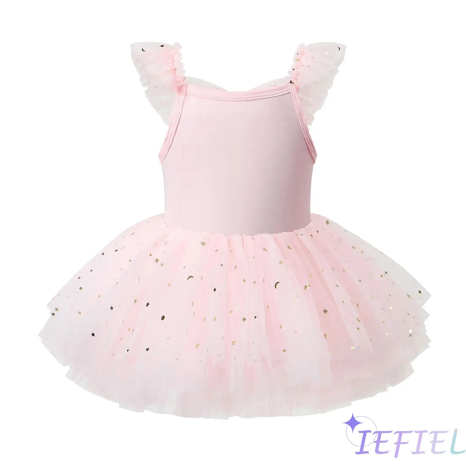 

Kids Girls Ballet Gymnastics Practice Dress Shiny Sequin Tulle Ruffled Sleeves with Built In Briefs for Prom Performance Dance