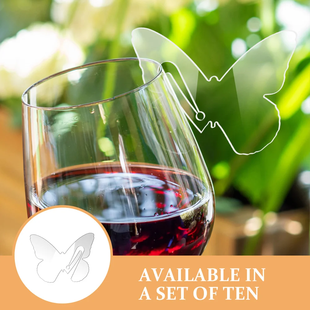 

10Pcs Acrylic Drink Tags Transparent Butterfly Wine Glass Labels Wedding Birthday Party Cocktail Drink Markers