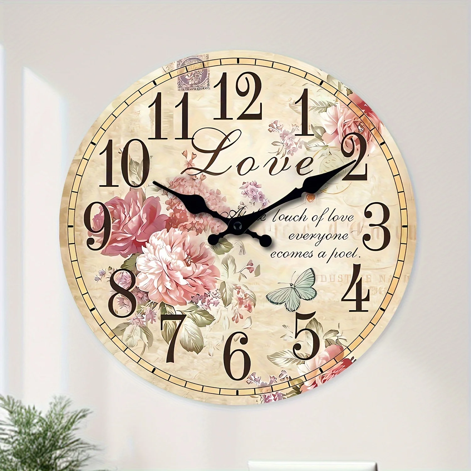 Romantic Flower Butterfly Wooden Wall Clock/Silent Quartz Clock/Living Room Home Florist Decoration/Gifts for Florist Lovers 10