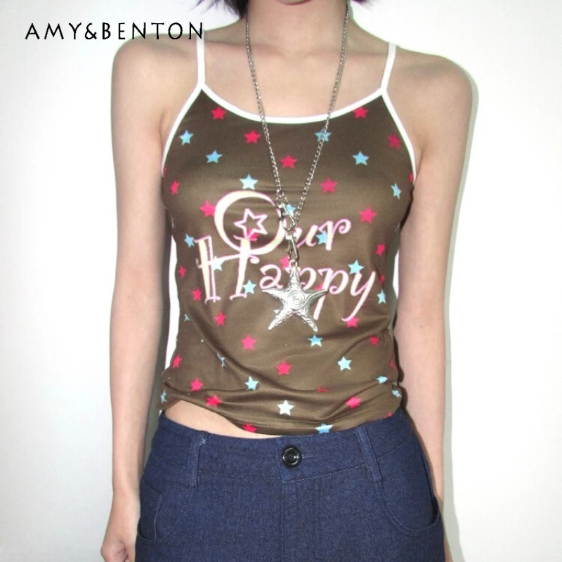 

Original Design Retro Women's Sling 2025 Summer Cartoon Stars Cute Contrasting Vest Sweet Cool Thin Versatile Camisole Ladies