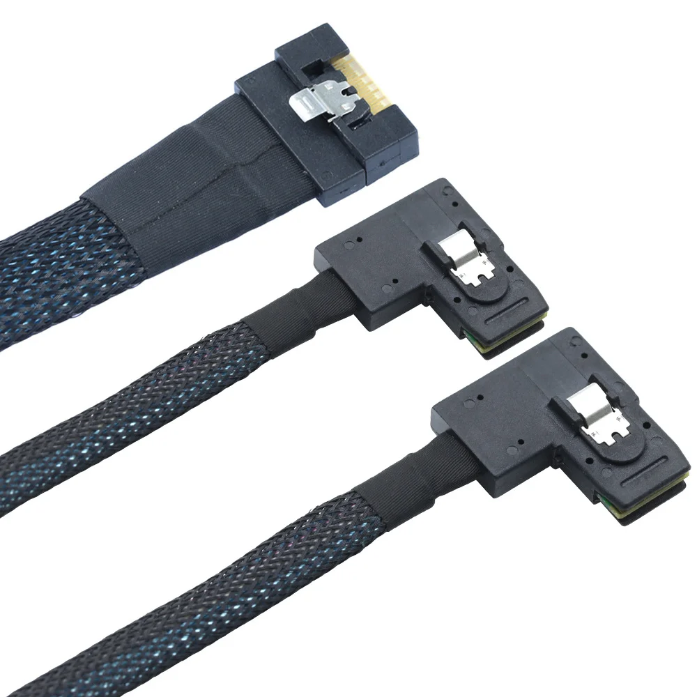 JavicTech PCIE Gen5 MCIO 8X 8i to Dual Mini SAS SFF-8087 Right Angle Server Adapter Cable – 32Gbps High Speed 85 Ohm Data Cable