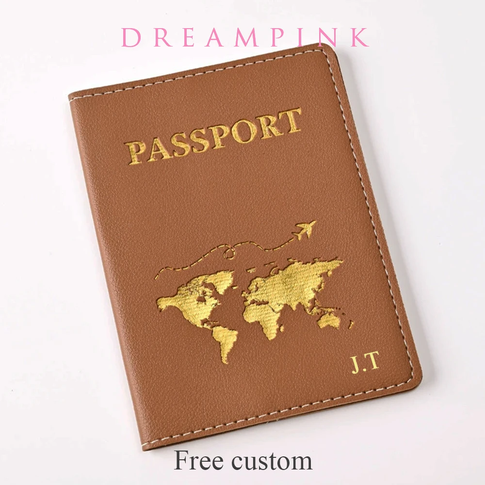 

Обложка для паспорта с индивидуальным дизайном, золотая карта мира, персонализированные инициалы, держатель для паспорта, новые аксессуары для путешествий для женщин и мужчин