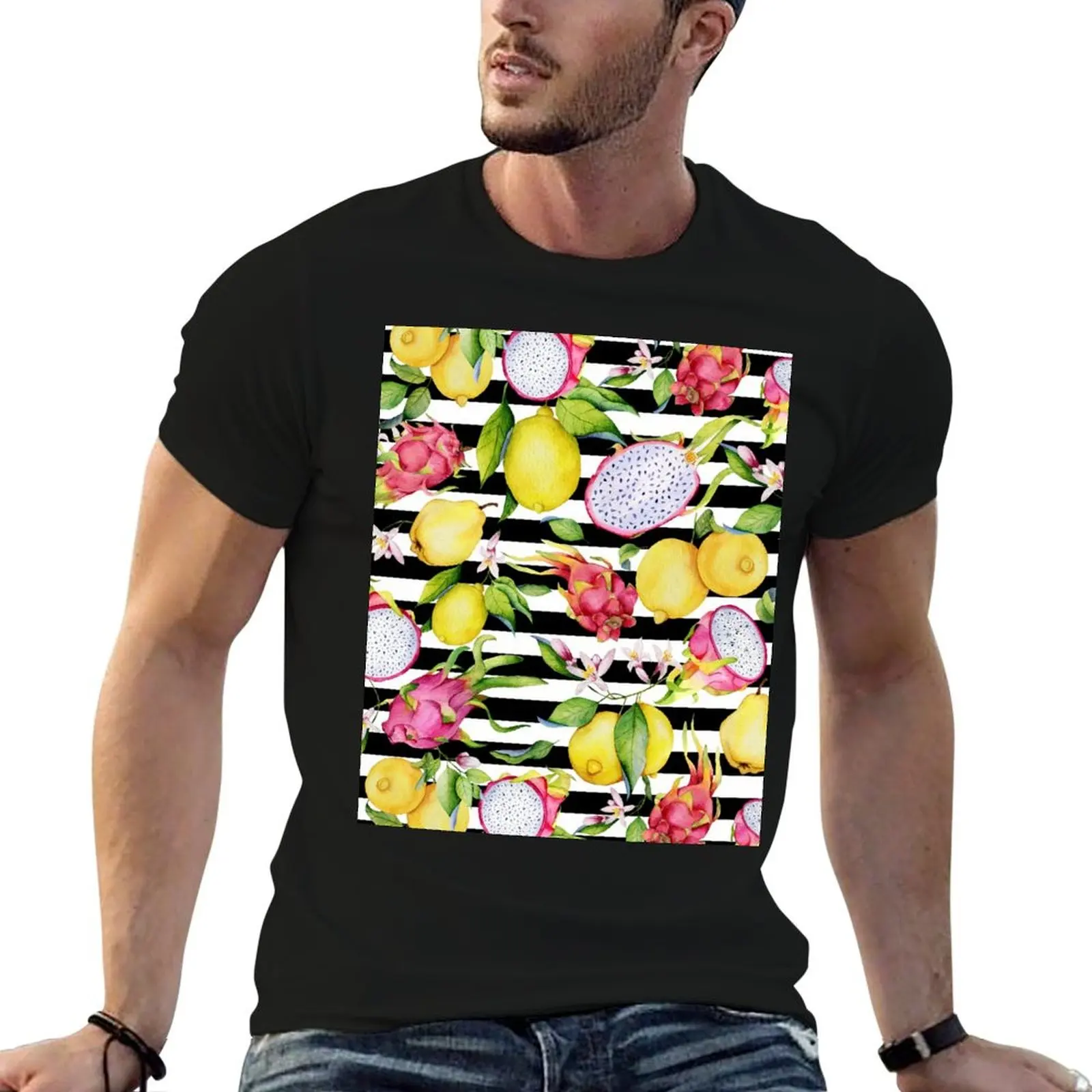 

Tropical fruits and lemon flower watercolor pattern T-Shirt vintage graphic tee customs designer shirts mens champion t shirts