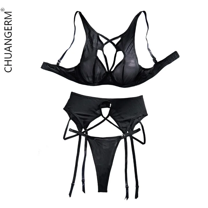 

CHUANGERM Perspective Sexy Lingerie Mesh Bra Gather Together Female Underwear Sleepwear Top Women Women's Panties Socks Pijama