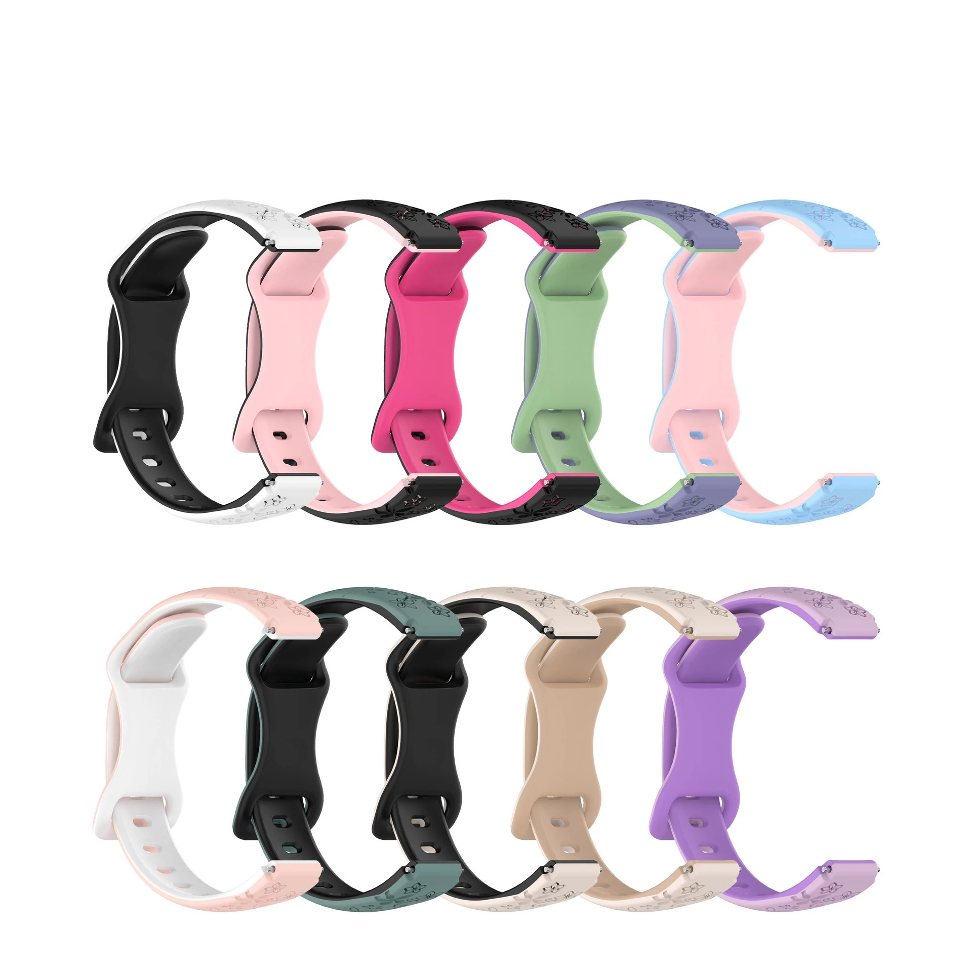 12mm スリムツートンエンボスシリコンストラップ スマートウォッチ用 12mm サイズ スリムツートンレーザー彫刻シリコンストラップ