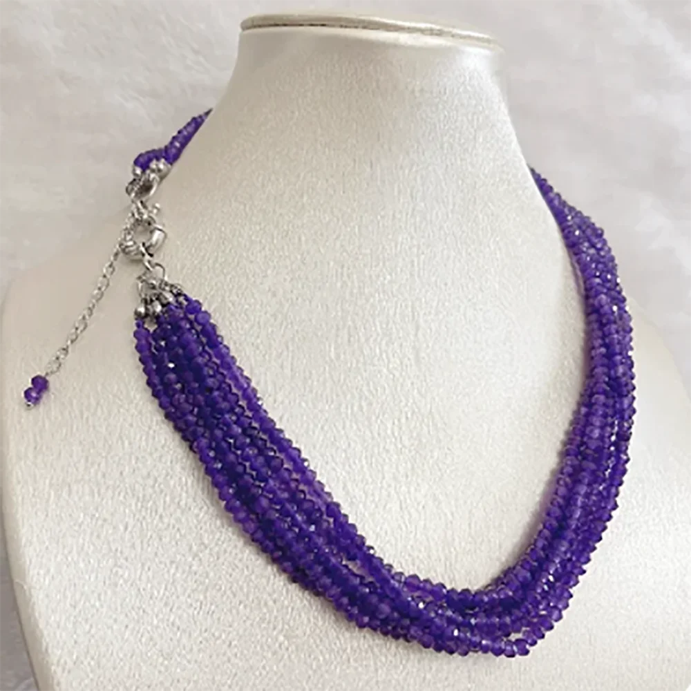 

3*4MM Faceted Deep Purple Amethyst 1/3/6Strands Adjustable Multilayer Bead Chain Choker for Prom Necklace