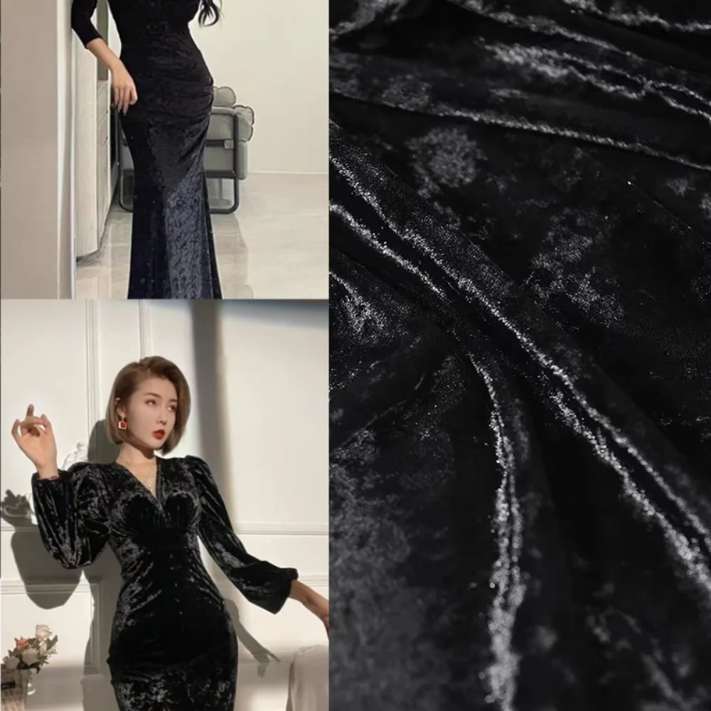 

Black Gold Velvet Elastic Fabric for Soft Comfortable Dress Sofa Cushion Fashion Apparel Sewing Fabrics Per Meter Cloth Material