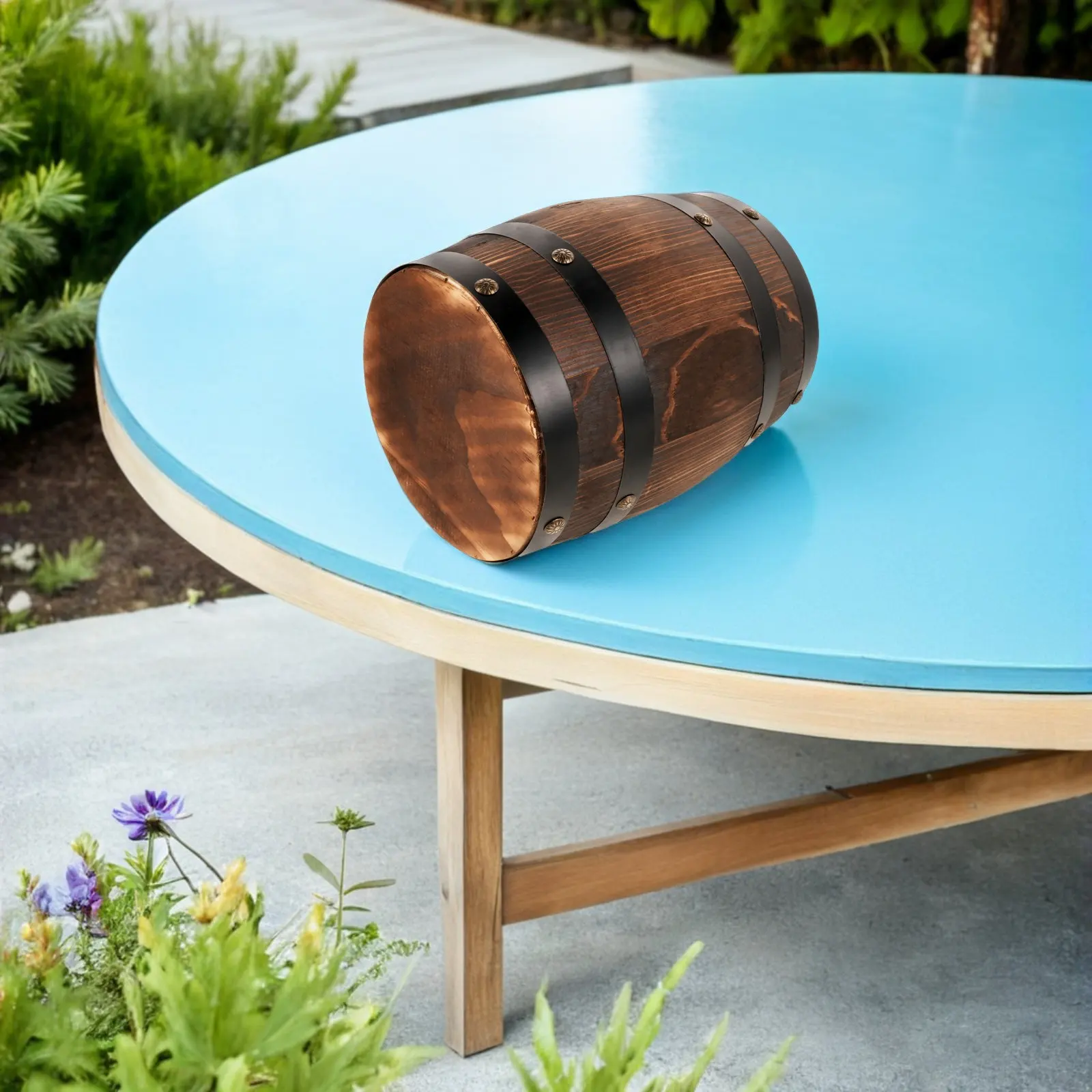 Retro Whiskey Barrel Stool Oak Wood Vintage Garden Stool Patio Balcony End Table Rustic Outdoor Furniture Wine Barrel Decor