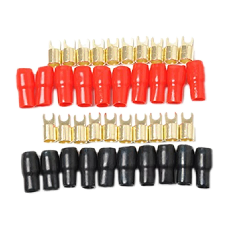 

Terminal Spade Fork Adapter Connector Plug Crimp Barrier Spades Speaker Wire Terminal Plug-4GA