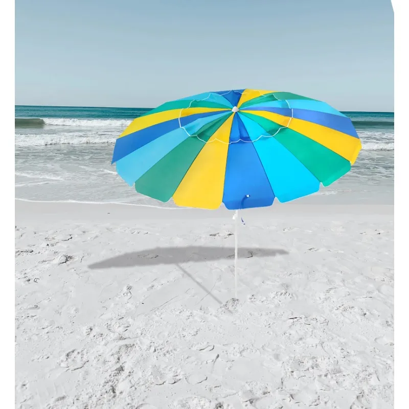 مظلة شاطئ مستديرة مع حماية من الأشعة فوق البنفسجية ، مظلة تهوية وبرغي رملي ، فاخر ، 8 أقدام