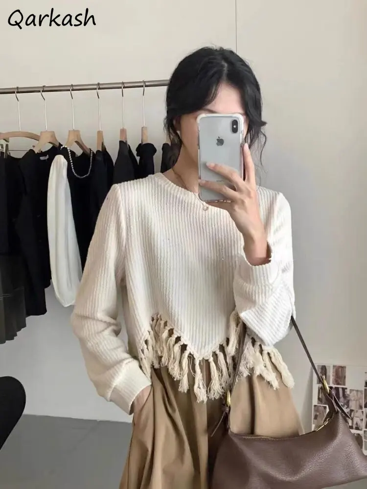 Tassel Long Sleeve Pullovers Women High Street Y2k Clothes Autumn All-match Ulzzang Vintage Trendy Aesthetic Sweaters New Chic