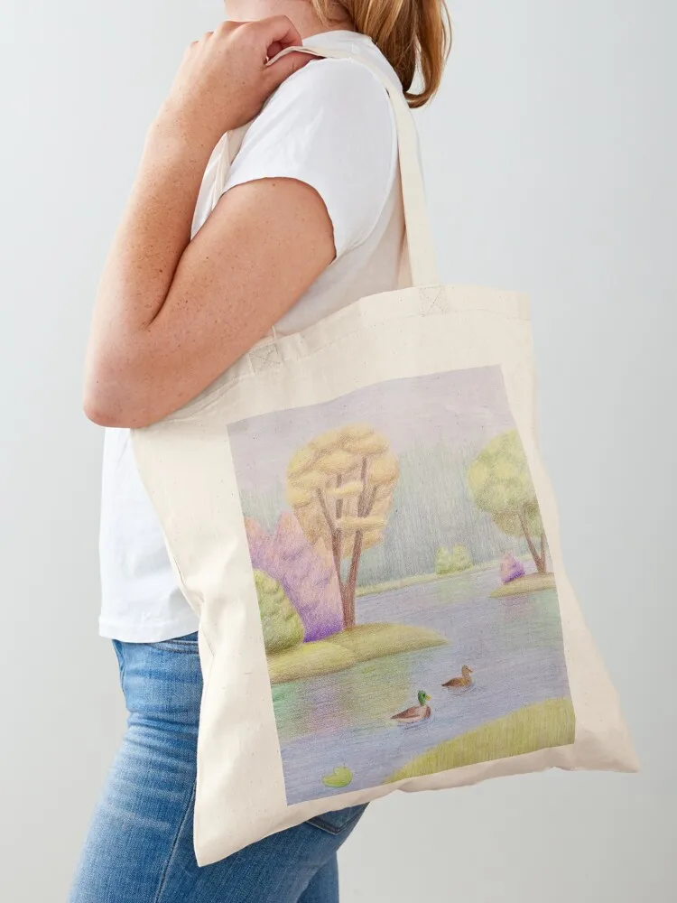 Bolso de mano con dos patos en un estanque, bolsos de mujer, bolso de compras, bolsos de entrega gratuita, bolso para mujer