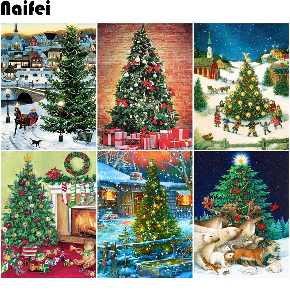 DIY square Diamond Painting Christmas Tree Picture Of Rhinestones Full Drill Diamond Embroidery Scenic Home Decor Xmas Kids Gift