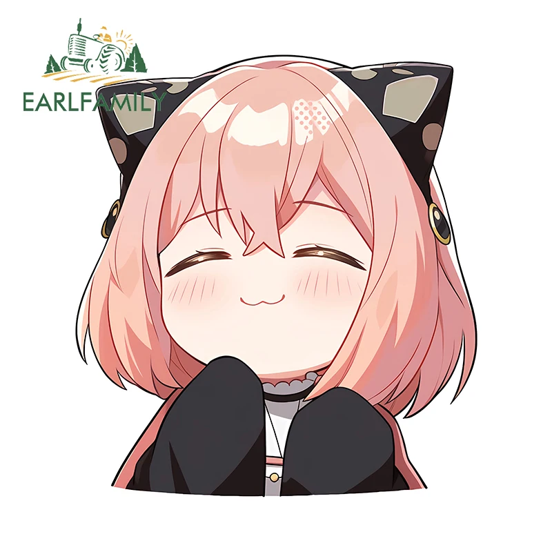 EARLFAMILY Cute Anya Cartoon Personality Car Stickers Family Pink Hair Chibi Peeker Vinyl Decal Sunscreen Trunk Accessories