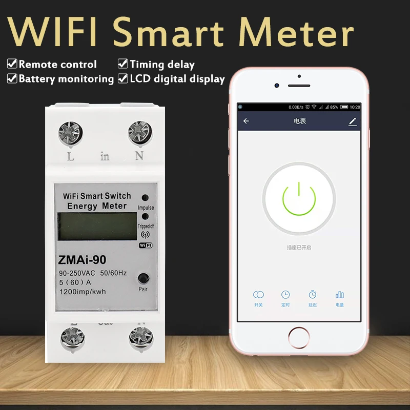 Medidor de energía con interruptor inteligente Wifi, modelo de ZMAI-90, voltímetro, vatímetro, medidor de potencia, aplicación Tuya Smart Life, funciona con Alexa y Google Home