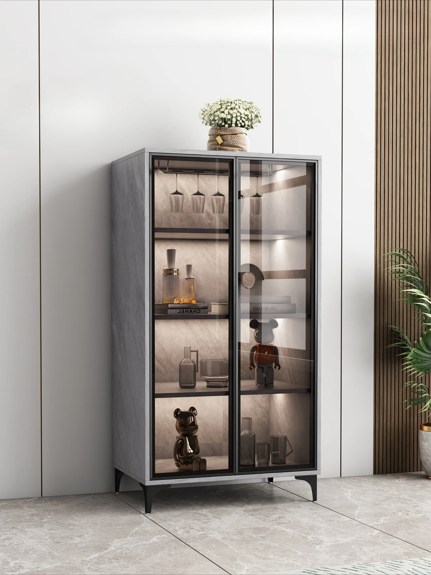 

Advanced Design Wine Metal Leg Model Display Case Curio Vitrina Bar Furniture